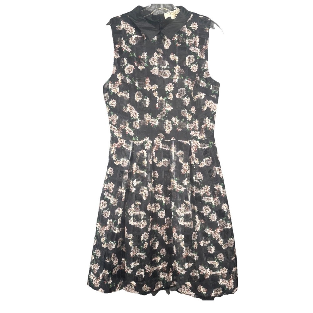 Erin Fetherston Black Floral Print Fit & Flare Sleeveless Dress Size 6